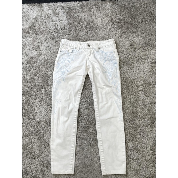 True Religion Jeans Womens 29 White Skinny Printed Made in USA Flap Pockets - Picture 1 of 16